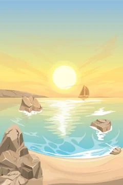 Seascape sunset. Vector landscape Stock Illustration