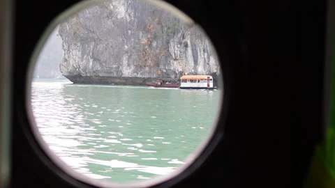 Seascape through a porthole window. Stock Footage 305368163