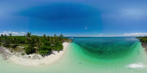 Seascape with tropical sandy beach. VR 360. 8k video. Stock Footage 238829629