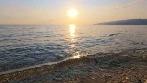 Seascape View of Beach at Sunset. Slowmotion Video stock 308989695