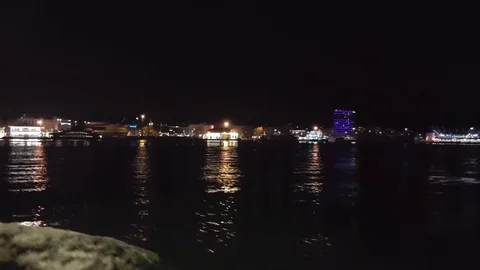 Seascape view from ferry at night Stock Footage 78970548