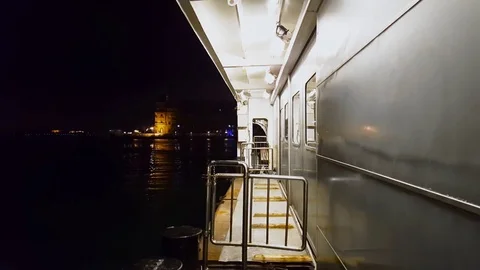 Seascape view from ferry at night Stock Footage 78971656