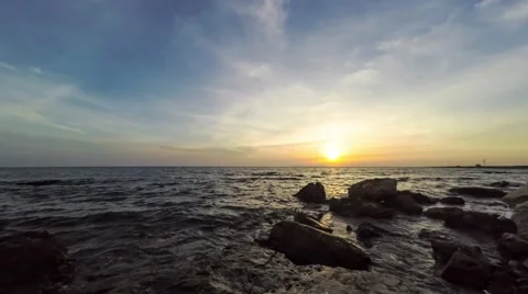 Seascape view with sunset. Time lapse, 4k Stock Footage 57839399