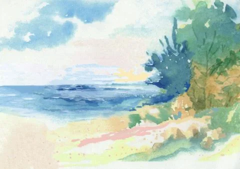 Seascape Watercolor Stock Illustration