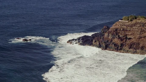 Seascape with waves beating on the mountain of Punta del Ancon in Tenerife. Stock Footage 114638362