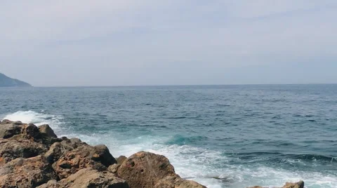 Seascape, Waves Breaking Into Rocks Stock Footage 49881963