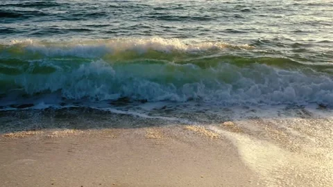 Seascape waves on the sandy shore close-up, natural background. Stock Footage 217425861