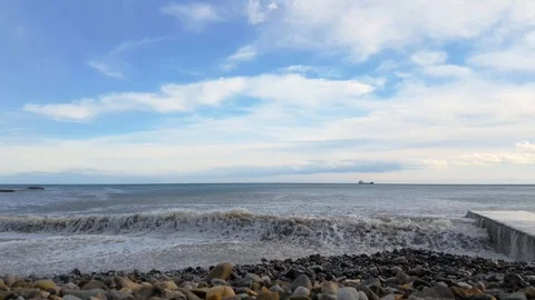 Seascape on white clouds background Stock Footage 103536187