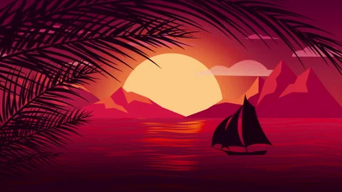 Seascape with a yacht at sunset on a seamless loop Stock Footage 247505836
