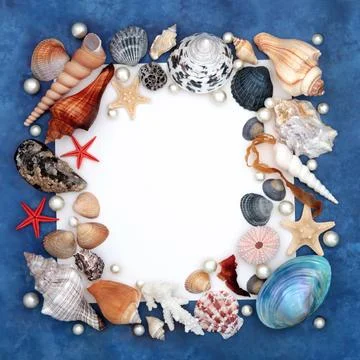 Seashell and Pearl Abstract Background Frame Stockfoto's