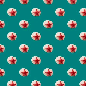 Seashell and seafish seamless pattern isolated on blue-green background Stock Illustration