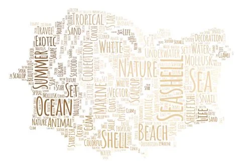 Seashell and Seashore Word Cloud Art Poster Illustration Stock Illustration