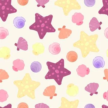Seashell and starfish seamless pattern background イラスト素材