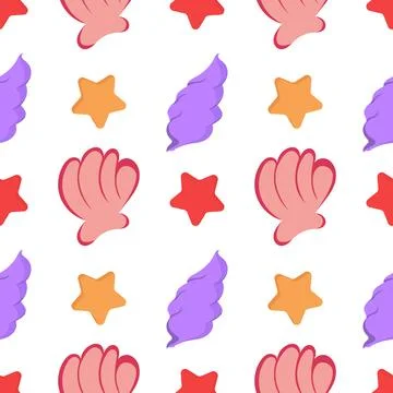 Seashell and starfish seamless pattern Illustrazione stock