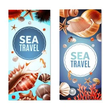 Seashell Banners Set Stock Illustration