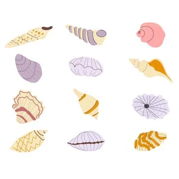 Seashell Collection Icon Set in Flat Style for Coastal Themes Stockillustratie