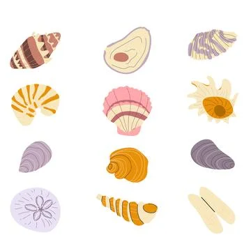 Seashell Collection Icons in Retro Style for Coastal Themes Stock Illustration