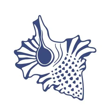 Seashell in doodle style. Sea snail shell in blue. Stock Illustration