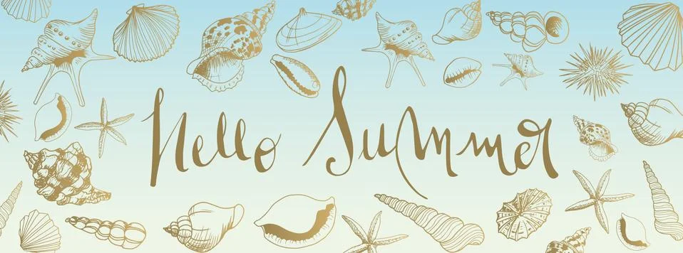 Seashell doodles large banner Stock Illustration