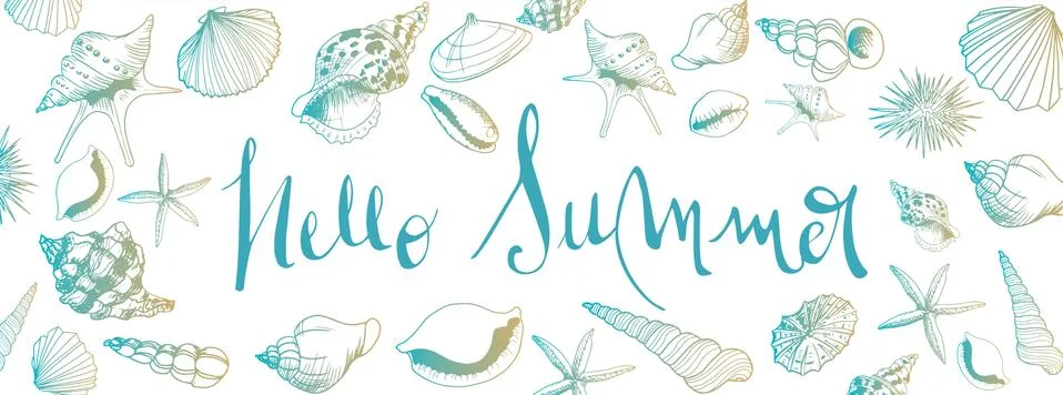 Seashell doodles large banner Stock Illustration