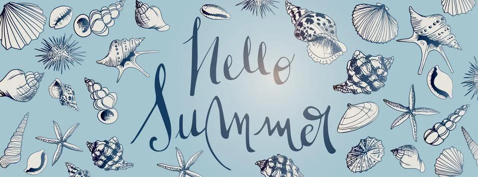 Seashell doodles large banner Stock Illustration