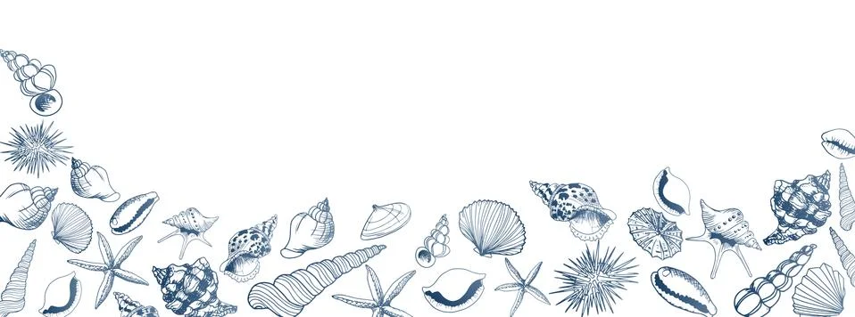 Seashell doodles large banner Stock Illustration
