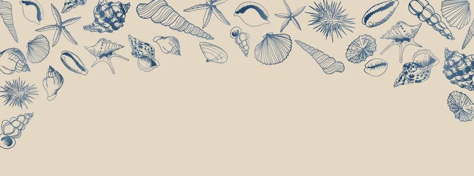 Seashell doodles large banner Stock Illustration
