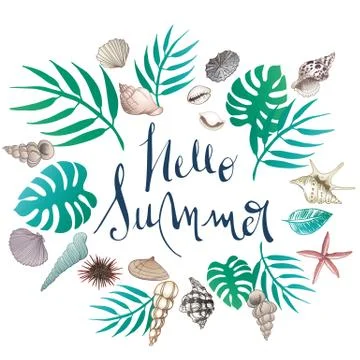 Seashell doodles large banner Stock Illustration