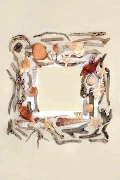 Seashell Driftwood Wreath Rustic Decorative Frame Stockfoto's