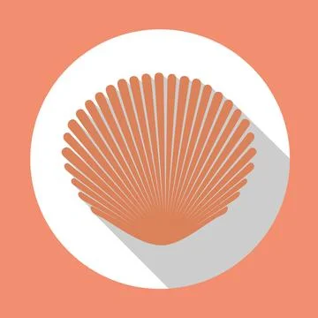Seashell flat icon light pink color with long shadow. Flat design style. Ve.. Stock Illustration