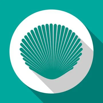 Seashell flat icon with long shadow. Flat design style. Raster version Stock Illustration