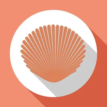 Seashell flat icon with long shadow. Flat design style. Raster version Stock Illustration