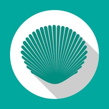 Seashell flat icon turquoise color with long shadow. Flat design style. Vec.. Stock Illustration