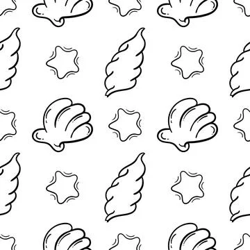 Seashell hand drawn seamless pattern Illustrazione stock