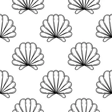 Seashell hand drawn seamless pattern Stock Illustration