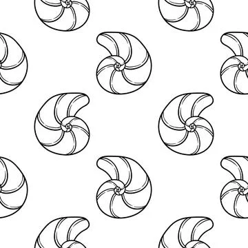 Seashell hand drawn seamless pattern Stock Illustration