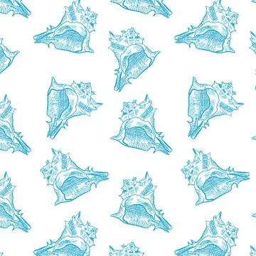 Seashell hand drawn seamless vector pattern Illustrazione stock