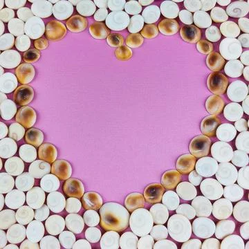 Seashell Heart Shaped Border with Pink Background Center. Stock Photos