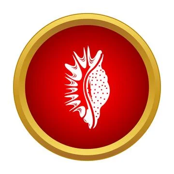 Seashell icon in red circle with golden border Stock Illustration