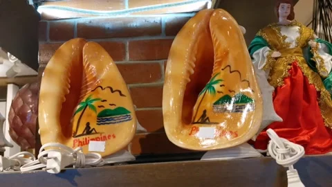 Seashell Lamp with Printed Philippines Sold in a Souvenir Shop Stock Footage 229406274