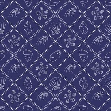 Seashell nautical pattern in navy blue and white colors Stock Illustration