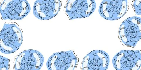 Seashell nautilus border frame in flat style. Undersea, underwater design for Stock Illustration