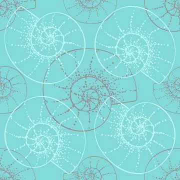 Seashell nautilus seamless pattern mint background Illustrazione stock