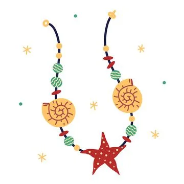 Seashell necklace vector icon. Beads made from mollusk shells, starfish 스톡 일러스트