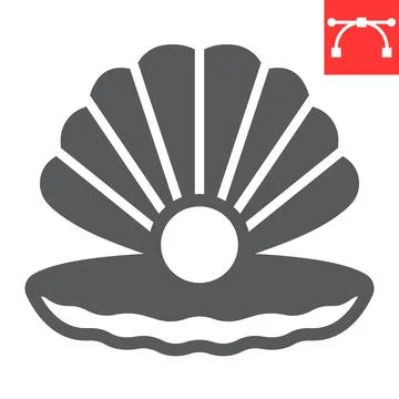 Seashell with pearl glyph icon, shell and ocean animals, open seashell vector 스톡 일러스트
