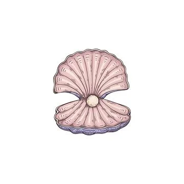 Seashell with pearl inside in colored sketch style - vector illustration Illustrazione stock