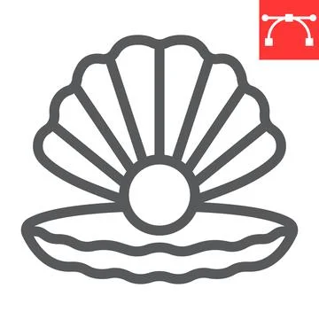 Seashell with pearl line icon, shell and ocean animals, open seashell vector Illustrazione stock