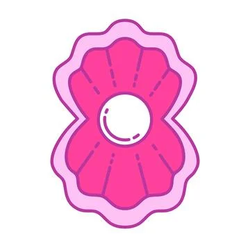 Seashell with a pearl. Vector isolated on white. Stock Illustration