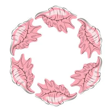 Seashell pink wreath in flat style. Summer shellfish undersea design for seafood Stock Illustration