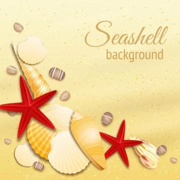 Seashell sand background poster Stock Illustration